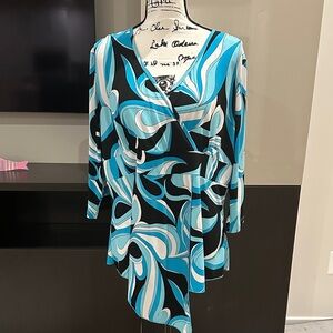 Aqua Swirl V-Neck Blouse SIZE 1X